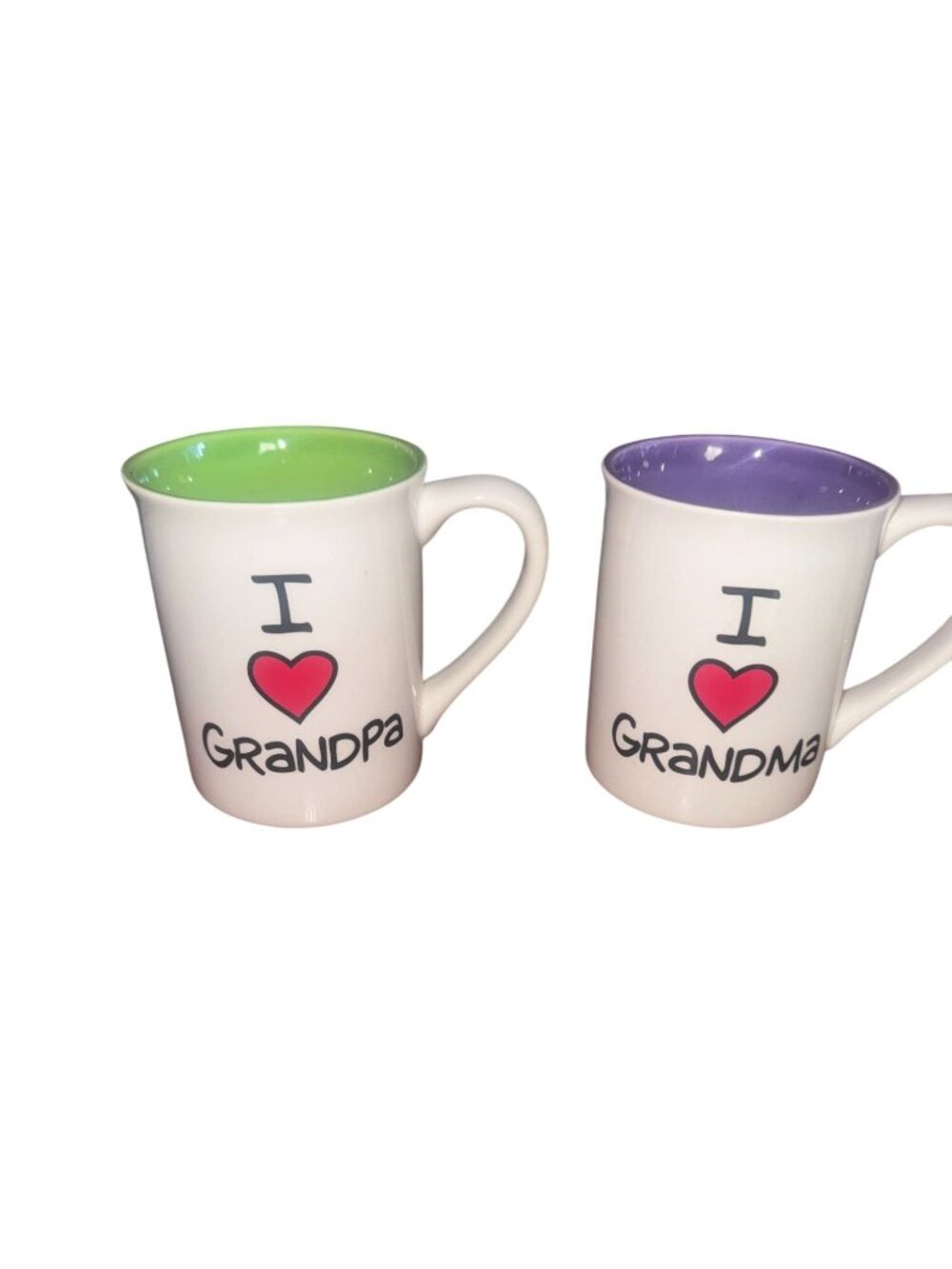 I Love Grandpa & Grandma Coffee Mug Set 12 oz Green & Purple Interior Our Name I
